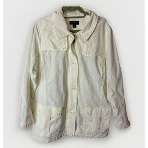 Lands' End Women White Rain Jacket Size 1X 16W 18W Zipper & Button Closure